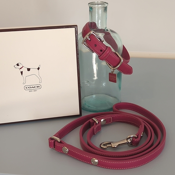 Coach Dog Coach Small Dog Pink Leather Leash Collar Set Poshmark